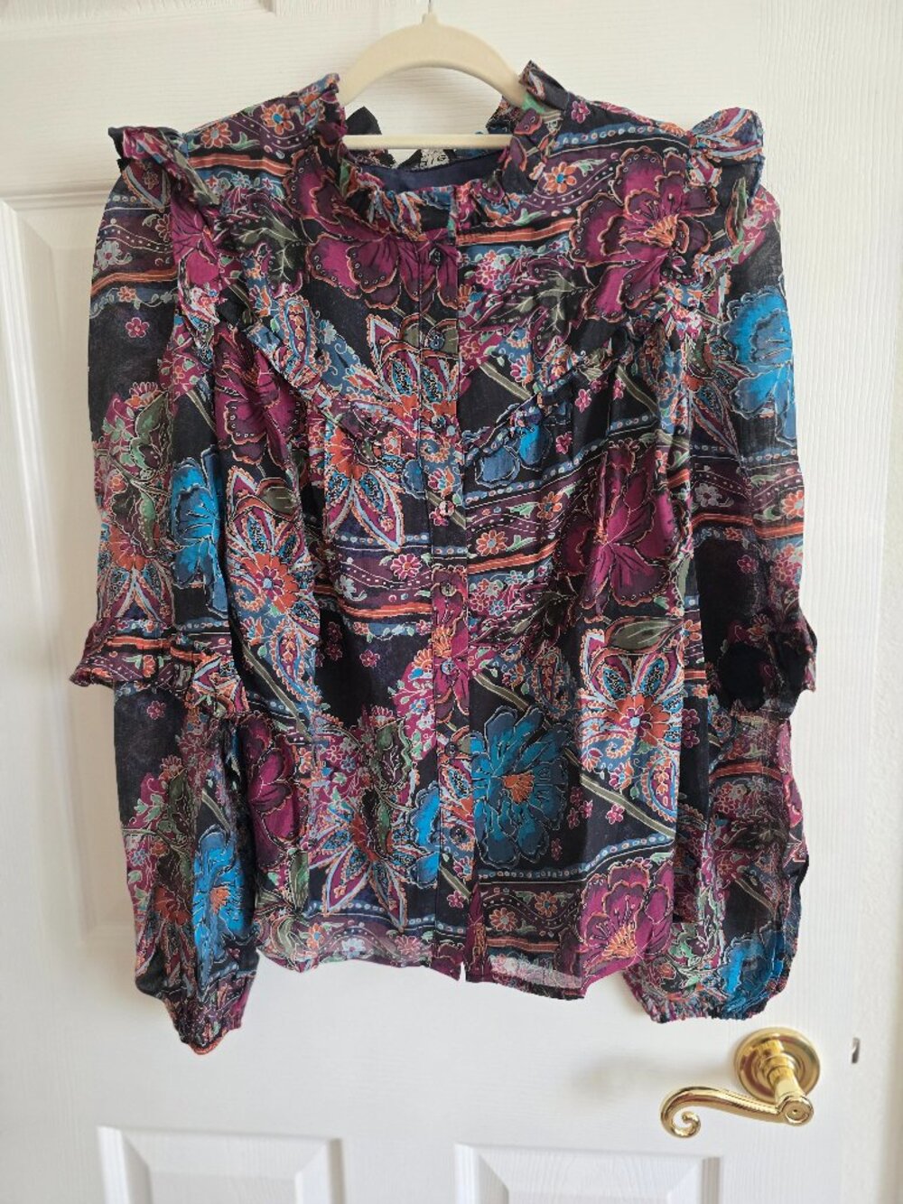 Fate Burgundy/Blue Blouse NWT Size M